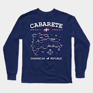 Dominican Republic Travel Map Flag Cabarete Roads Rivers and Oceans Long Sleeve T-Shirt